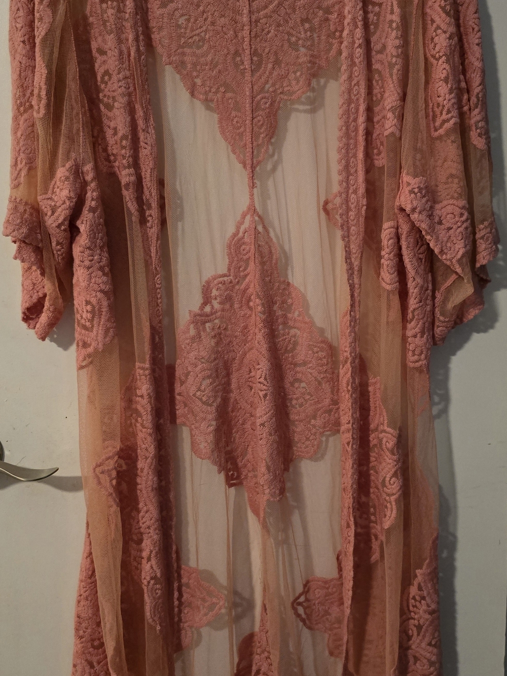Sheer Lace Kimono Cardigan in Dusty Rose